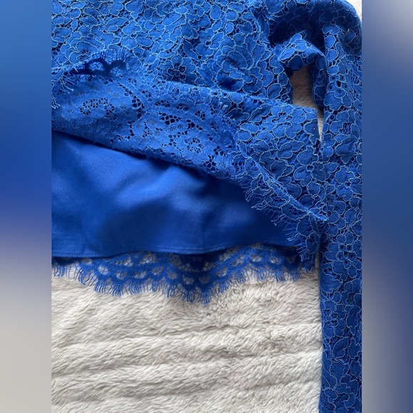 J. Crew scalloped lace Mock neck top Size 2 Cobalt blue - Picture 6 of 12